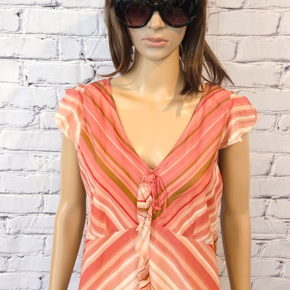 J.CREW, Boho cotton pink/peach coloured striped summer dress - Picture 7 of 14